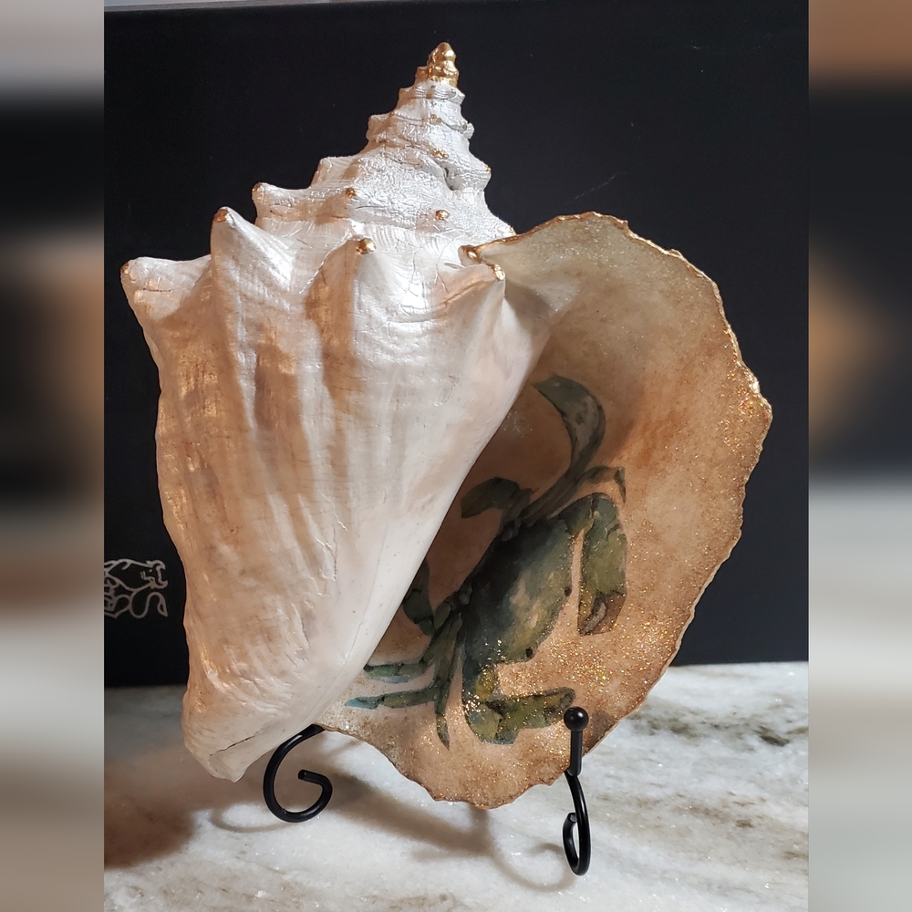 Decorative ALL NATURAL Conch Shell with Crab Design⚜️💚⚜️